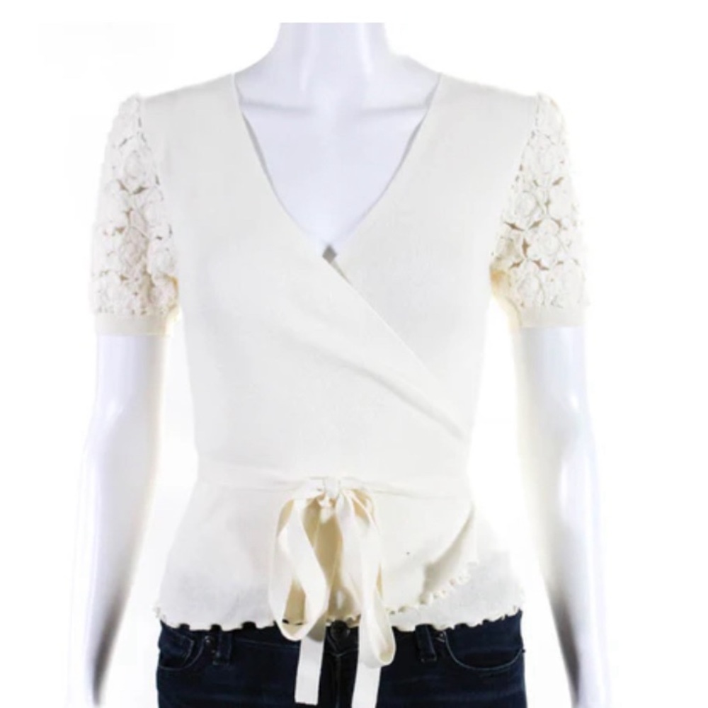 & Other Stories Women's Crochet Sleeves V-Neck Wrap Sweater Beige Size XS